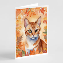 Load image into Gallery viewer, Arabian Mau Cat in Fall Leaves Greeting Cards - Blank Note Cards – 8-Pack of Artist-Designed Cards with Envelopes