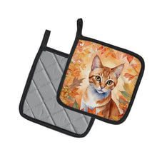 Load image into Gallery viewer, Arabian Mau Cat in Fall Leaves Pot Holders - Set of 2 Decorative Kitchen Helpers | Made in the USA