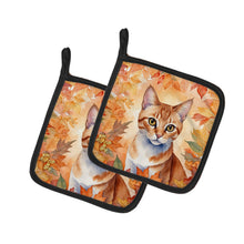 Load image into Gallery viewer, Arabian Mau Cat in Fall Leaves Pot Holders - Set of 2 Decorative Kitchen Helpers | Made in the USA