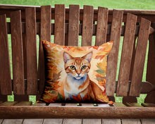Load image into Gallery viewer, Arabian Mau Cat in Fall Leaves Throw Pillow - 14x14 Decorative Pillow – Art for Your Home &amp; Patio
