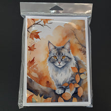 Load image into Gallery viewer, Australian Mist Cat in Fall Leaves Greeting Cards - Blank Note Cards – 8-Pack of Artist-Designed Cards with Envelopes