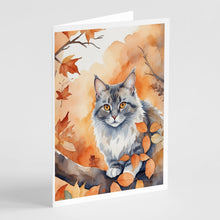 Load image into Gallery viewer, Australian Mist Cat in Fall Leaves Greeting Cards - Blank Note Cards – 8-Pack of Artist-Designed Cards with Envelopes