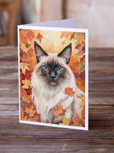 Load image into Gallery viewer, Balinese Cat in Fall Leaves Greeting Cards - Blank Note Cards – 8-Pack of Artist-Designed Cards with Envelopes