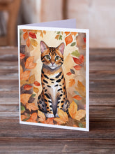 Load image into Gallery viewer, Bengal Cat in Fall Leaves Greeting Cards - Blank Note Cards – 8-Pack of Artist-Designed Cards with Envelopes