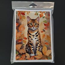 Load image into Gallery viewer, Bengal Cat in Fall Leaves Greeting Cards - Blank Note Cards – 8-Pack of Artist-Designed Cards with Envelopes