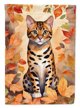 Load image into Gallery viewer, Bengal Cat Fall Garden Flag - Cat in Fall Leaves - Cat-Themed Seasonal Yard Decor