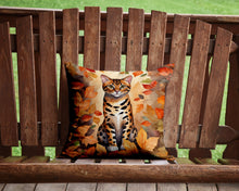 Load image into Gallery viewer, Bengal Cat in Fall Leaves Throw Pillow - 14x14 Decorative Pillow – Art for Your Home &amp; Patio