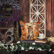 Load image into Gallery viewer, Bengal Cat in Fall Leaves Throw Pillow