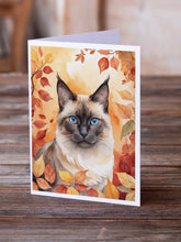 Load image into Gallery viewer, Birman Cat in Fall Leaves Greeting Cards - Blank Note Cards – 8-Pack of Artist-Designed Cards with Envelopes