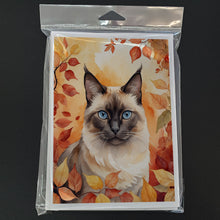 Load image into Gallery viewer, Birman Cat in Fall Leaves Greeting Cards - Blank Note Cards – 8-Pack of Artist-Designed Cards with Envelopes