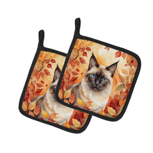 Load image into Gallery viewer, Birman Cat in Fall Leaves Pot Holders - Set of 2 Decorative Kitchen Helpers | Made in the USA
