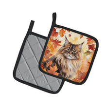 Load image into Gallery viewer, British Longhair Cat in Fall Leaves Pot Holders - Set of 2 Decorative Kitchen Helpers | Made in the USA