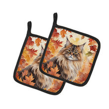 Load image into Gallery viewer, British Longhair Cat in Fall Leaves Pot Holders - Set of 2 Decorative Kitchen Helpers | Made in the USA