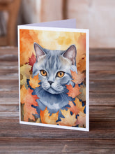 Load image into Gallery viewer, British Shorthair Cat in Fall Leaves Greeting Cards - Blank Note Cards – 8-Pack of Artist-Designed Cards with Envelopes