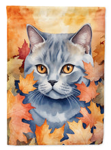 Load image into Gallery viewer, British Shorthair Fall Garden Flag - Cat in Fall Leaves - Cat-Themed Seasonal Yard Decor