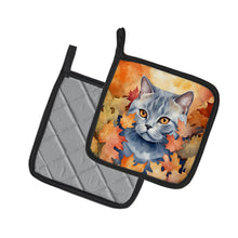 Load image into Gallery viewer, British Shorthair Cat in Fall Leaves Pot Holders - Set of 2 Decorative Kitchen Helpers | Made in the USA