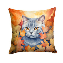 Load image into Gallery viewer, British Shorthair Cat in Fall Leaves Throw Pillow - 14x14 Decorative Pillow – Art for Your Home &amp; Patio