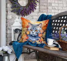 Load image into Gallery viewer, British Shorthair Cat in Fall Leaves Throw Pillow