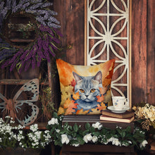 Load image into Gallery viewer, British Shorthair Cat in Fall Leaves Throw Pillow