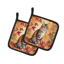 Load image into Gallery viewer, California Spangled Cat in Fall Leaves Pot Holders - Set of 2 Decorative Kitchen Helpers | Made in the USA