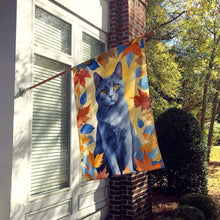Load image into Gallery viewer, Chartreux Cat in Fall Leaves House Flag
