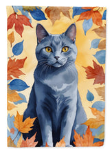 Load image into Gallery viewer, Chartreux Cat in Fall Leaves House Flag
