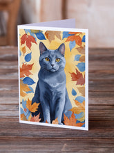 Load image into Gallery viewer, Chartreux Cat in Fall Leaves Greeting Cards - Blank Note Cards – 8-Pack of Artist-Designed Cards with Envelopes