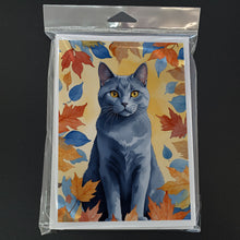Load image into Gallery viewer, Chartreux Cat in Fall Leaves Greeting Cards - Blank Note Cards – 8-Pack of Artist-Designed Cards with Envelopes