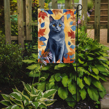 Load image into Gallery viewer, Chartreux Fall Garden Flag - Cat in Fall Leaves - Cat-Themed Seasonal Yard Decor