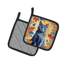 Load image into Gallery viewer, Chartreux Cat in Fall Leaves Pot Holders - Set of 2 Decorative Kitchen Helpers | Made in the USA