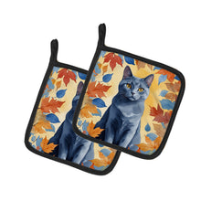 Load image into Gallery viewer, Chartreux Cat in Fall Leaves Pot Holders - Set of 2 Decorative Kitchen Helpers | Made in the USA