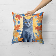 Load image into Gallery viewer, Chartreux Cat in Fall Leaves Throw Pillow