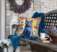 Load image into Gallery viewer, Chartreux Cat in Fall Leaves Throw Pillow