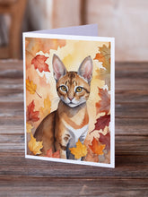 Load image into Gallery viewer, Chausie Cat in Fall Leaves Greeting Cards - Blank Note Cards – 8-Pack of Artist-Designed Cards with Envelopes