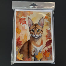 Load image into Gallery viewer, Chausie Cat in Fall Leaves Greeting Cards - Blank Note Cards – 8-Pack of Artist-Designed Cards with Envelopes