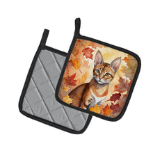 Load image into Gallery viewer, Chausie Cat in Fall Leaves Pot Holders - Set of 2 Decorative Kitchen Helpers | Made in the USA