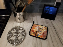 Load image into Gallery viewer, Chausie Cat in Fall Leaves Pot Holders - Set of 2 Decorative Kitchen Helpers | Made in the USA