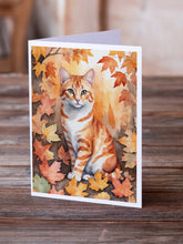 Load image into Gallery viewer, Cheetoh Cat in Fall Leaves Greeting Cards - Blank Note Cards – 8-Pack of Artist-Designed Cards with Envelopes