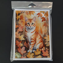 Load image into Gallery viewer, Cheetoh Cat in Fall Leaves Greeting Cards - Blank Note Cards – 8-Pack of Artist-Designed Cards with Envelopes