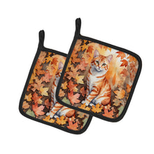 Load image into Gallery viewer, Cheetoh Cat in Fall Leaves Pot Holders - Set of 2 Decorative Kitchen Helpers | Made in the USA