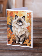 Load image into Gallery viewer, Colorpoint Longhair Cat in Fall Leaves Greeting Cards - Blank Note Cards – 8-Pack of Artist-Designed Cards with Envelopes