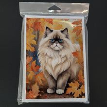 Load image into Gallery viewer, Colorpoint Longhair Cat in Fall Leaves Greeting Cards - Blank Note Cards – 8-Pack of Artist-Designed Cards with Envelopes