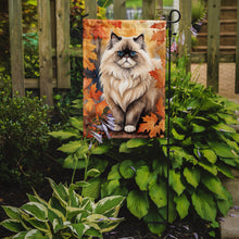 Load image into Gallery viewer, Colorpoint Longhair Fall Garden Flag - Cat in Fall Leaves - Cat-Themed Seasonal Yard Decor