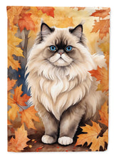 Load image into Gallery viewer, Colorpoint Longhair Fall Garden Flag - Cat in Fall Leaves - Cat-Themed Seasonal Yard Decor