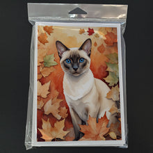 Load image into Gallery viewer, Colorpoint Shorthair Cat in Fall Leaves Greeting Cards - Blank Note Cards – 8-Pack of Artist-Designed Cards with Envelopes