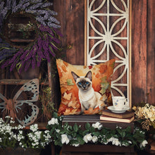 Load image into Gallery viewer, Colorpoint Shorthair Cat in Fall Leaves Throw Pillow