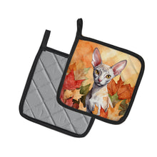 Load image into Gallery viewer, Cornish Rex Cat in Fall Leaves Pot Holders - Set of 2 Decorative Kitchen Helpers | Made in the USA