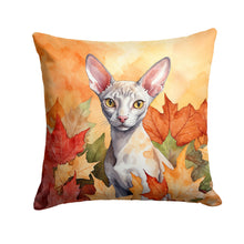 Load image into Gallery viewer, Cornish Rex Cat in Fall Leaves Throw Pillow - 14x14 Decorative Pillow – Art for Your Home &amp; Patio