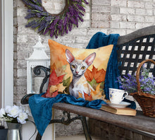 Load image into Gallery viewer, Cornish Rex Cat in Fall Leaves Throw Pillow