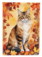 Load image into Gallery viewer, Cymric Fall Garden Flag - Cat in Fall Leaves - Cat-Themed Seasonal Yard Decor